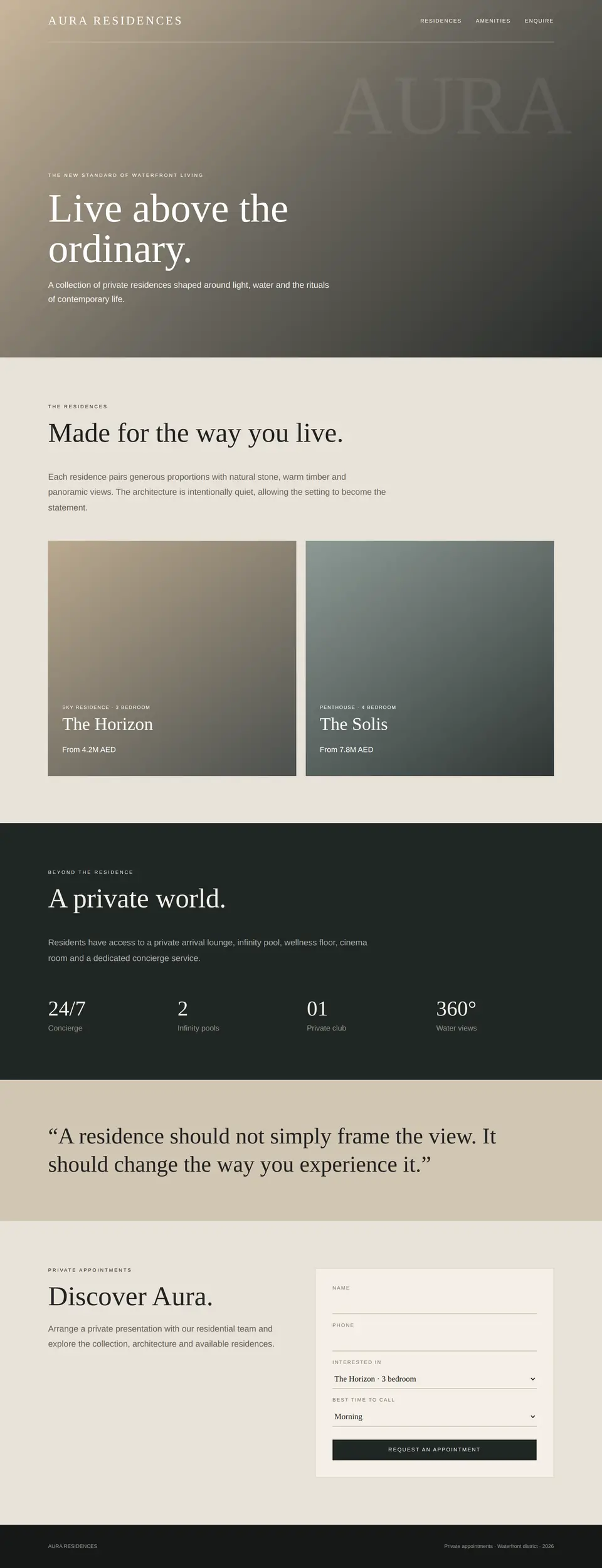 Full-page preview of the Aura Residences website