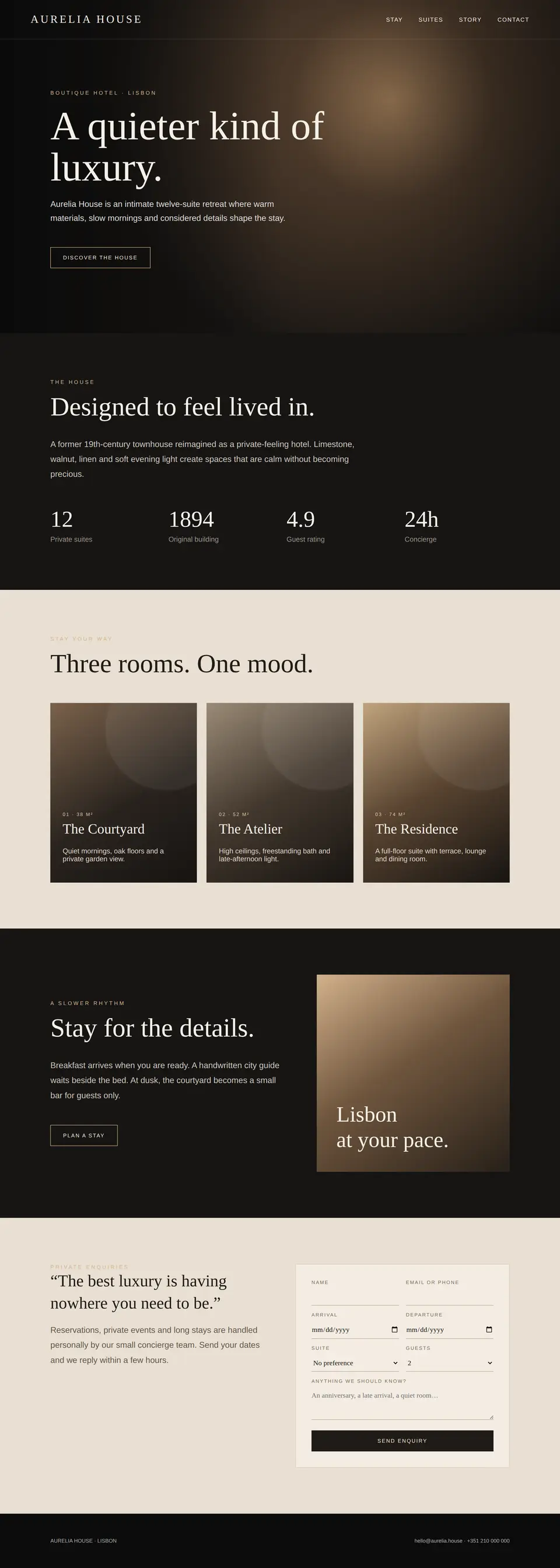 Full-page preview of the Aurelia House website