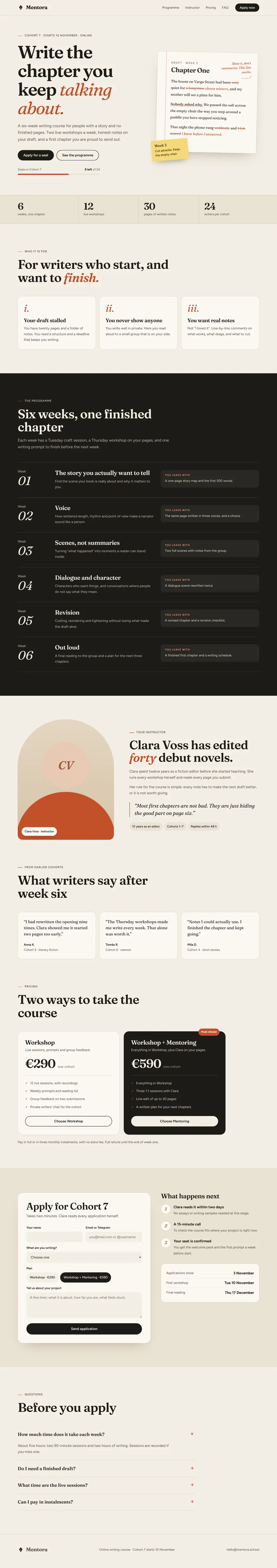 Full-page preview of the Mentora website
