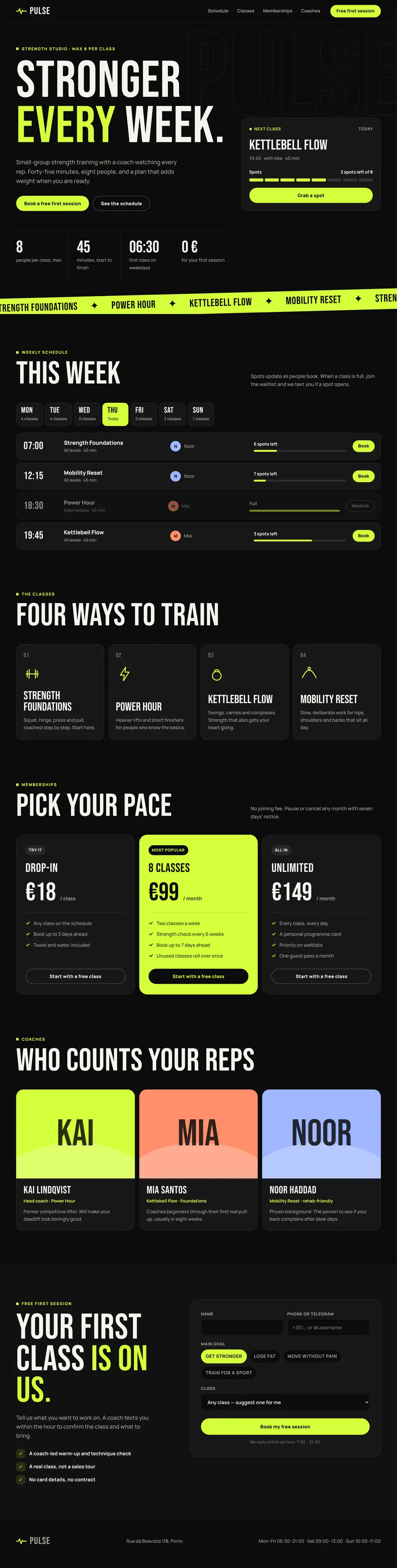 Full-page preview of the Pulse website